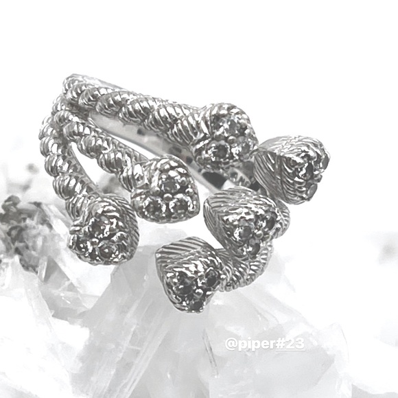 Judith Ripka Diamonique Cable Heart Band Sterling Silver Ring sz 7 - Picture 4 of 8